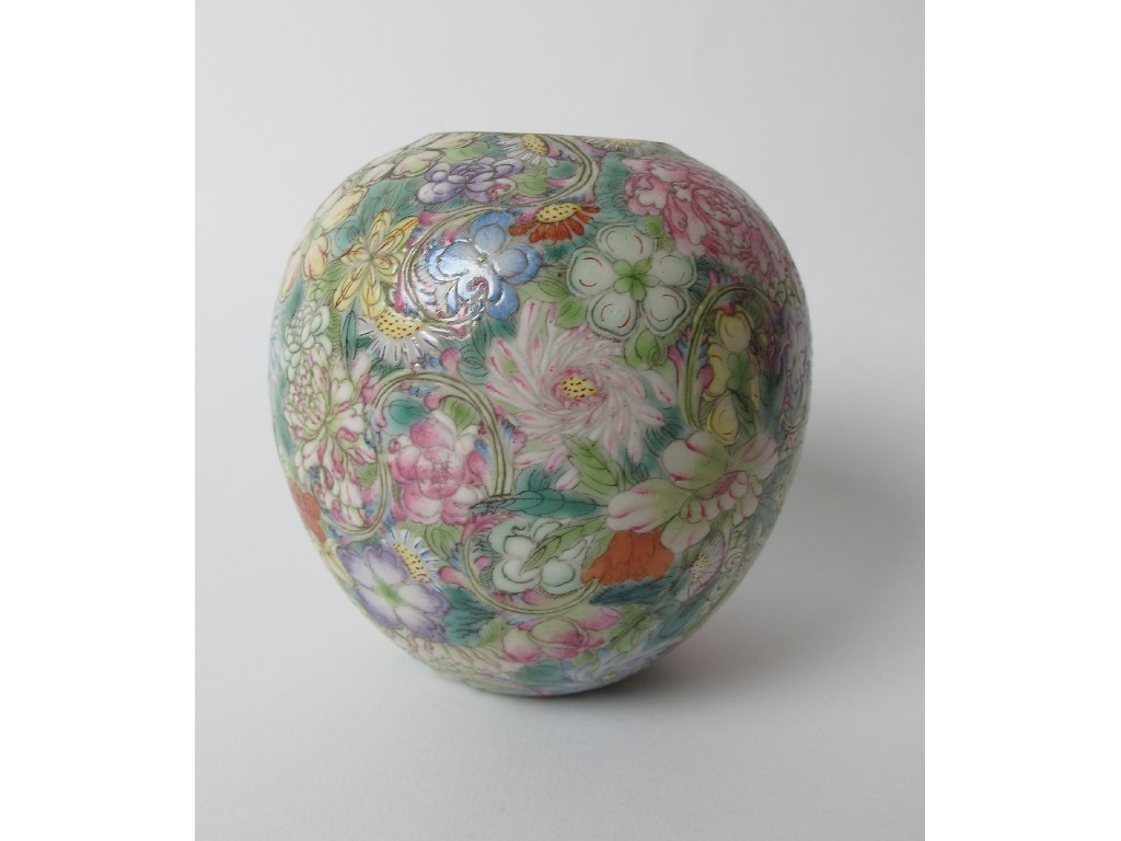 Appraisal: A Chinese famille rose oviform vase painted with millefiori design