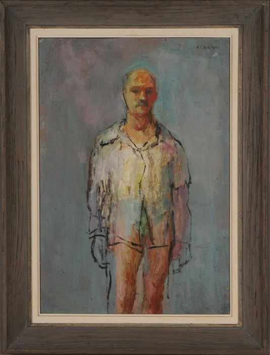 Appraisal: EARL KERKAM - SELF-PORTRAIT STANDING Oil on board signed upper