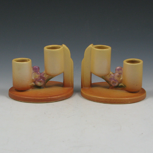 Appraisal: Pair of Roseville Ixia double candleholders in yellow Marked Roseville