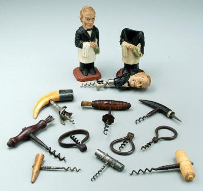 Appraisal: Twelve corkscrews two with sterling silver mounts one with bone