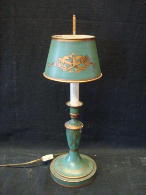 Appraisal: Tole metal lamp with adjustable shade From a Riverdale NY