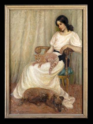 Appraisal: FRANK ZELL HOUSTON TH C YOUNG WOMAN WITH TIGER CAT