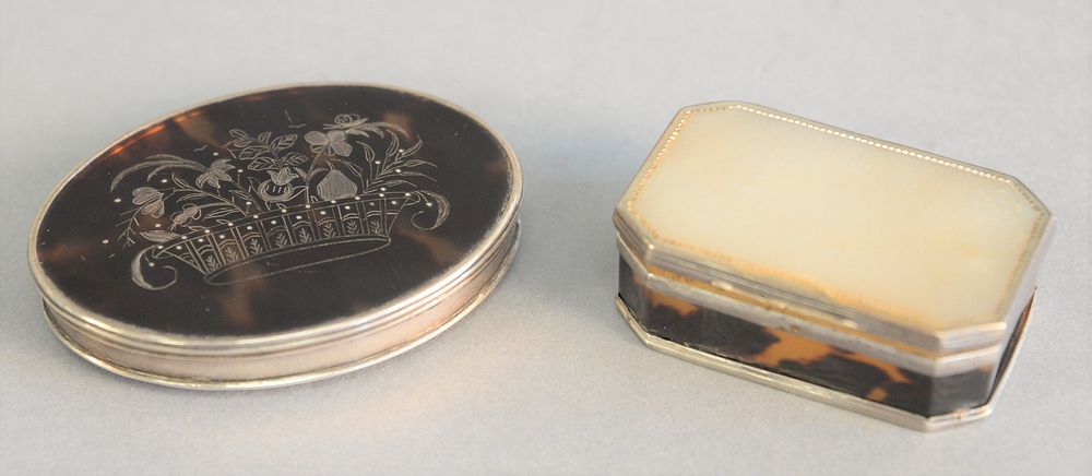 Appraisal: Two snuff boxes oval with silver case and tortoise cover