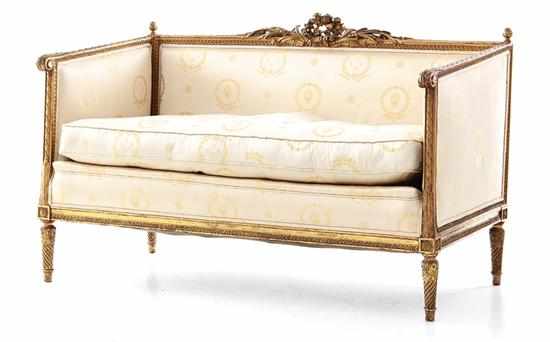 Appraisal: Louis XVI style giltwood settee th century central wreath medallion