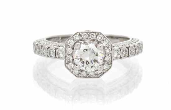 Appraisal: A Karat White Gold and Diamond Ring containing one round