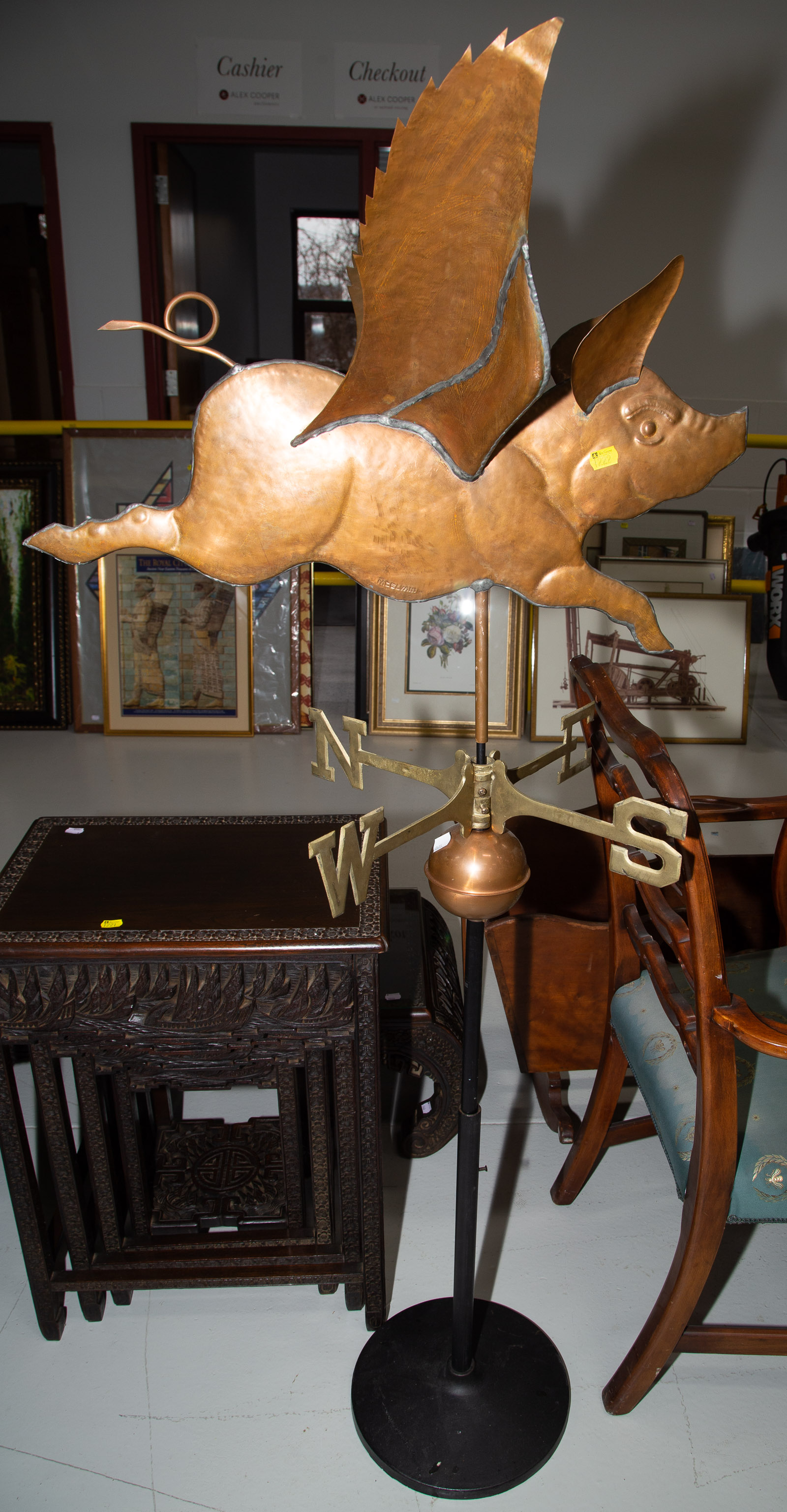 Appraisal: MODERN COPPER FLYING PIG FORM WEATHER VANE Signed MCELVAIN with