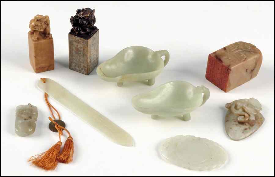 Appraisal: COLLECTION OF JADE AND SOAPSTONE th and th century Provenance