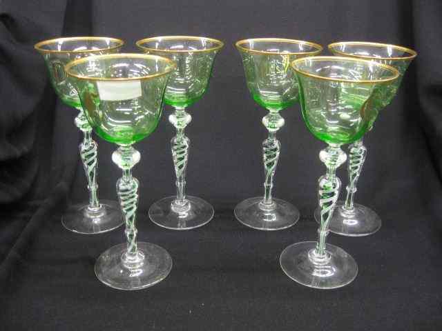 Appraisal: Set of Art Glass Wine Goblets ribbon latticino threaded clear