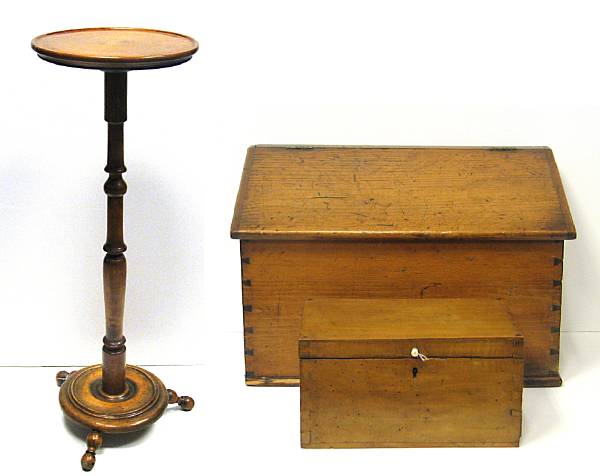 Appraisal: Two American boxes and a candlestand th century The first