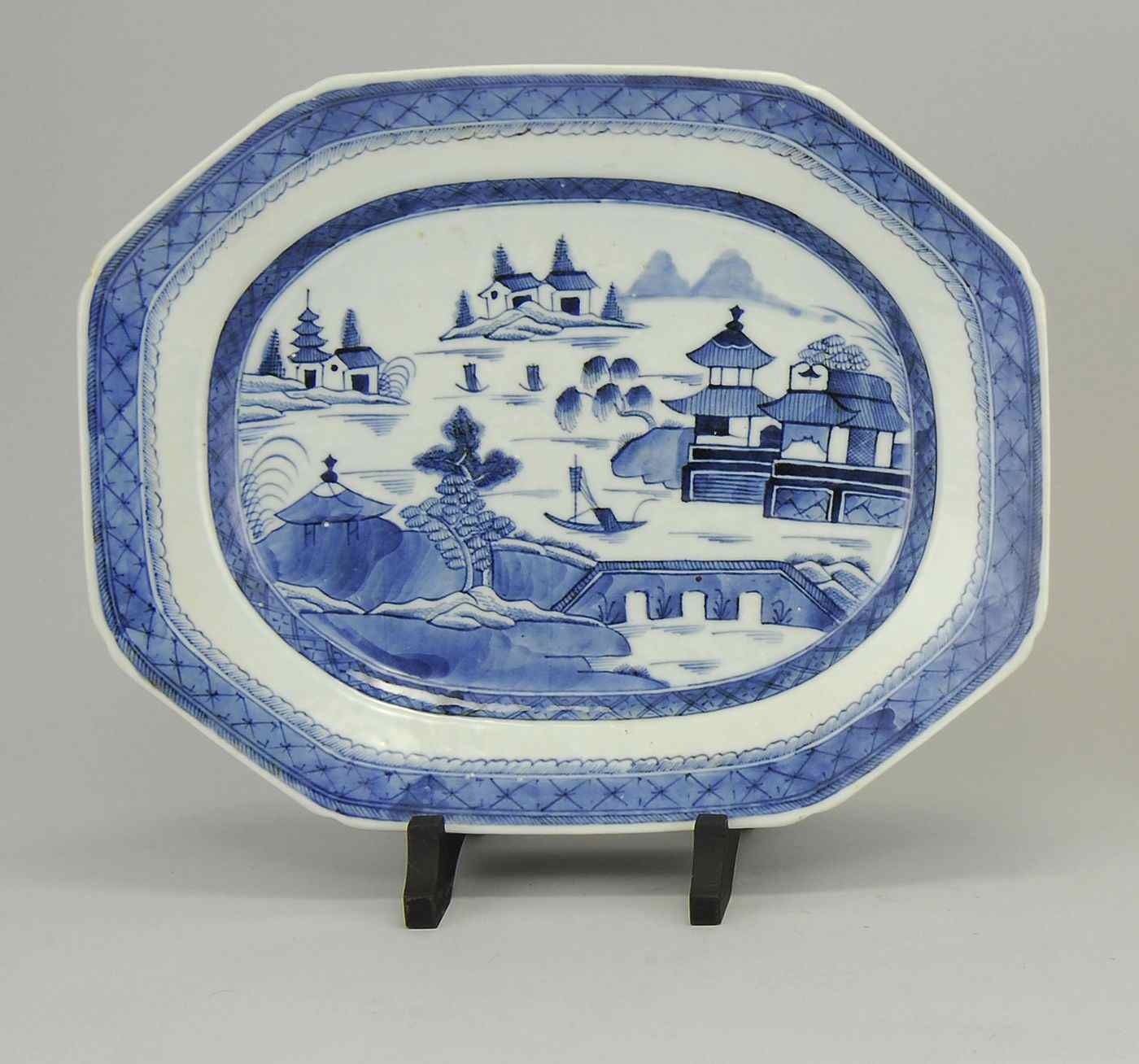 Appraisal: CHINESE EXPORT BLUE AND WHITE CANTON PORCELAIN PLATTER th CenturyWith