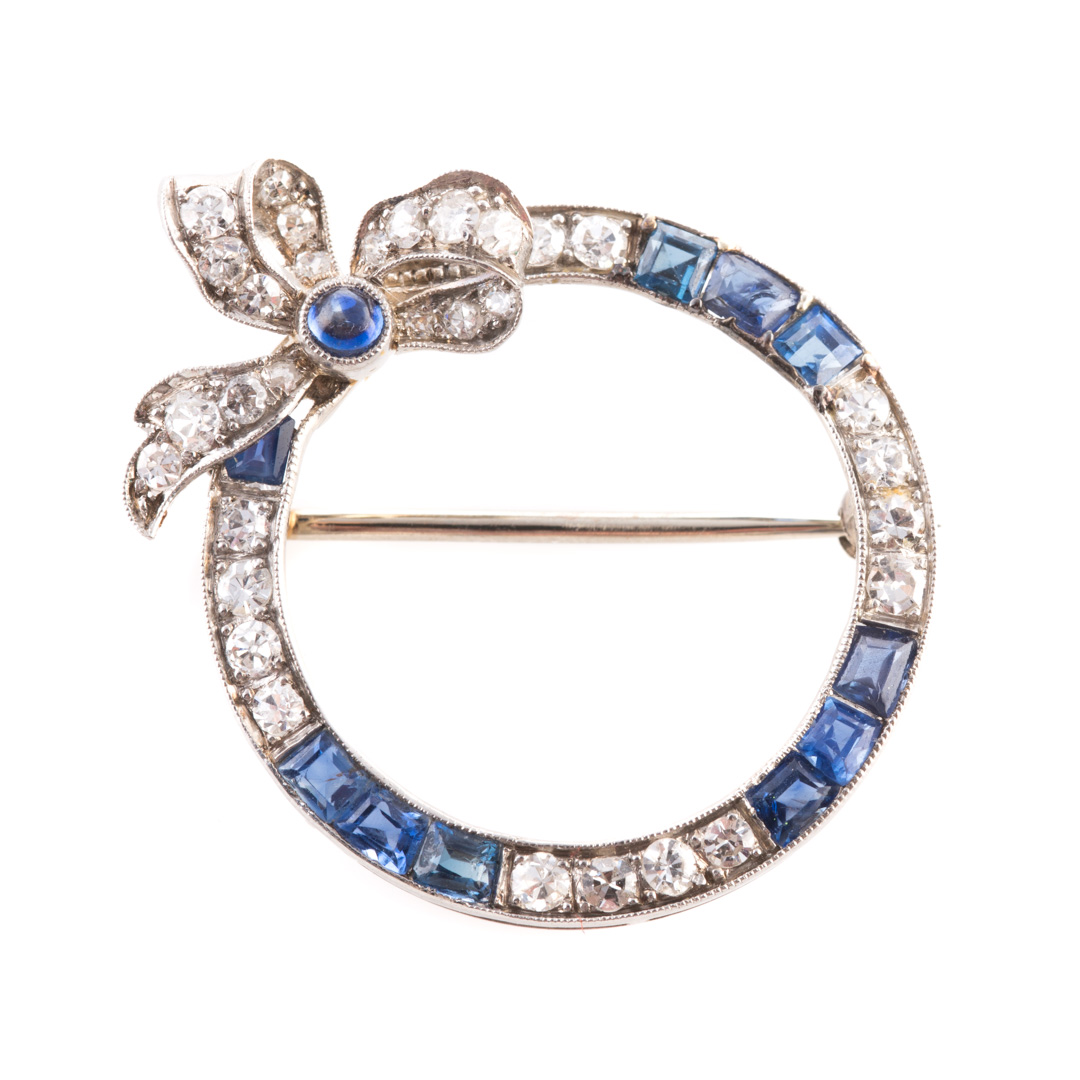 Appraisal: An Art Deco Sapphire Diamond Open Bow Brooch K white