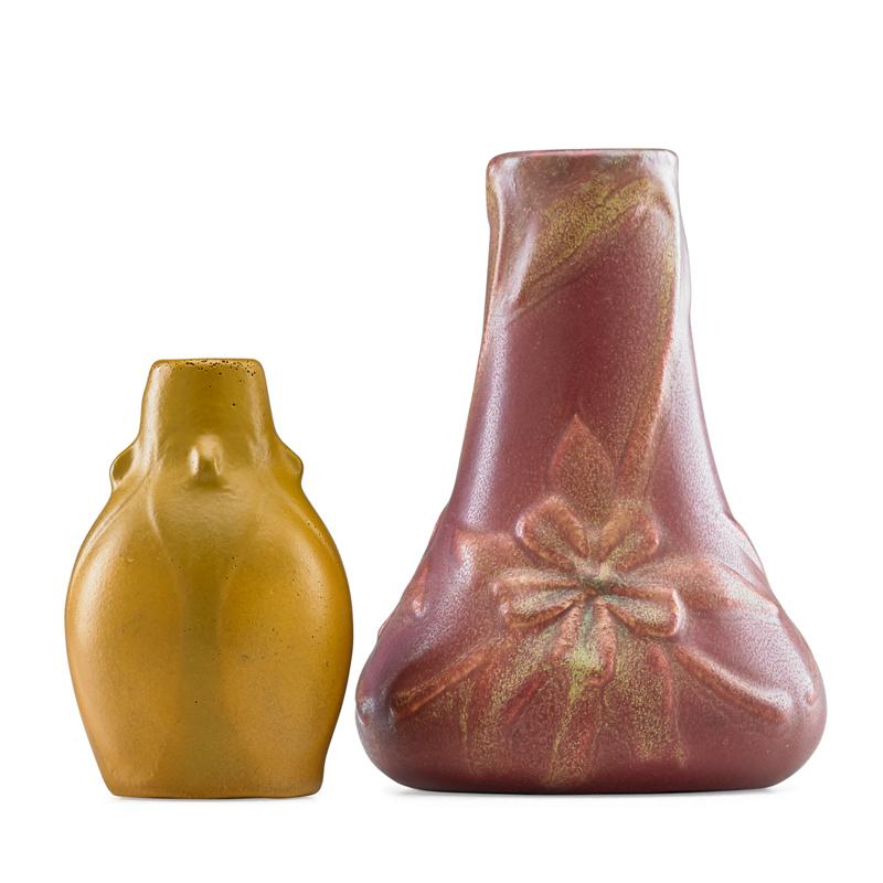 Appraisal: VAN BRIGGLE Two early vases Condition Report Both have professional