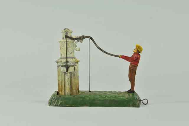 Appraisal: FERNAND MARTIN WATER PUMP WITH MAN France hand painted tin