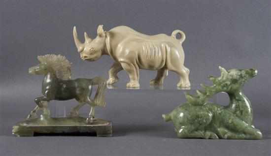 Appraisal: Three Chinese carved hardstone animals including sacred deer horse and