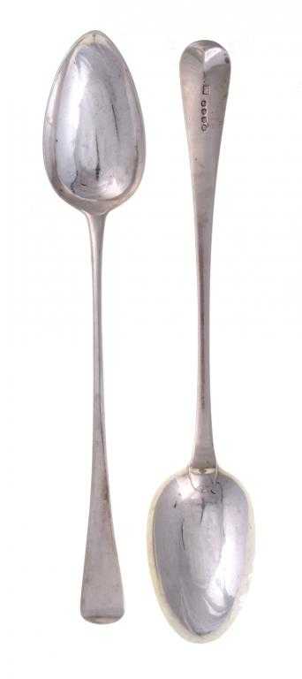 Appraisal: TWO GEORGE III GRAVY SPOONS Old English and Feather Edge