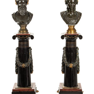 Appraisal: A Pair of French Bronze and Marble Busts by Pierre-Eug