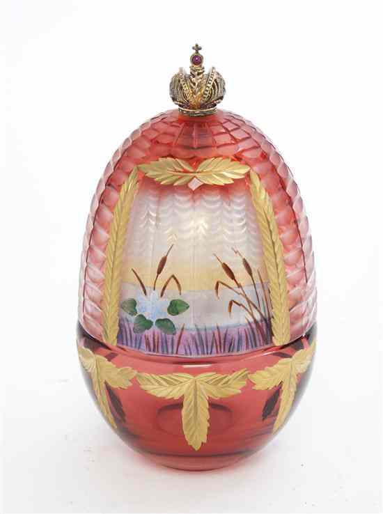 Appraisal: A Theo Faberge Gilt Silver Mounted Glass Egg Swan Lake