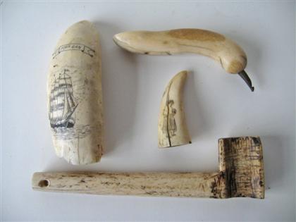 Appraisal: Scrimshawed teeth and two tools th and th century Including