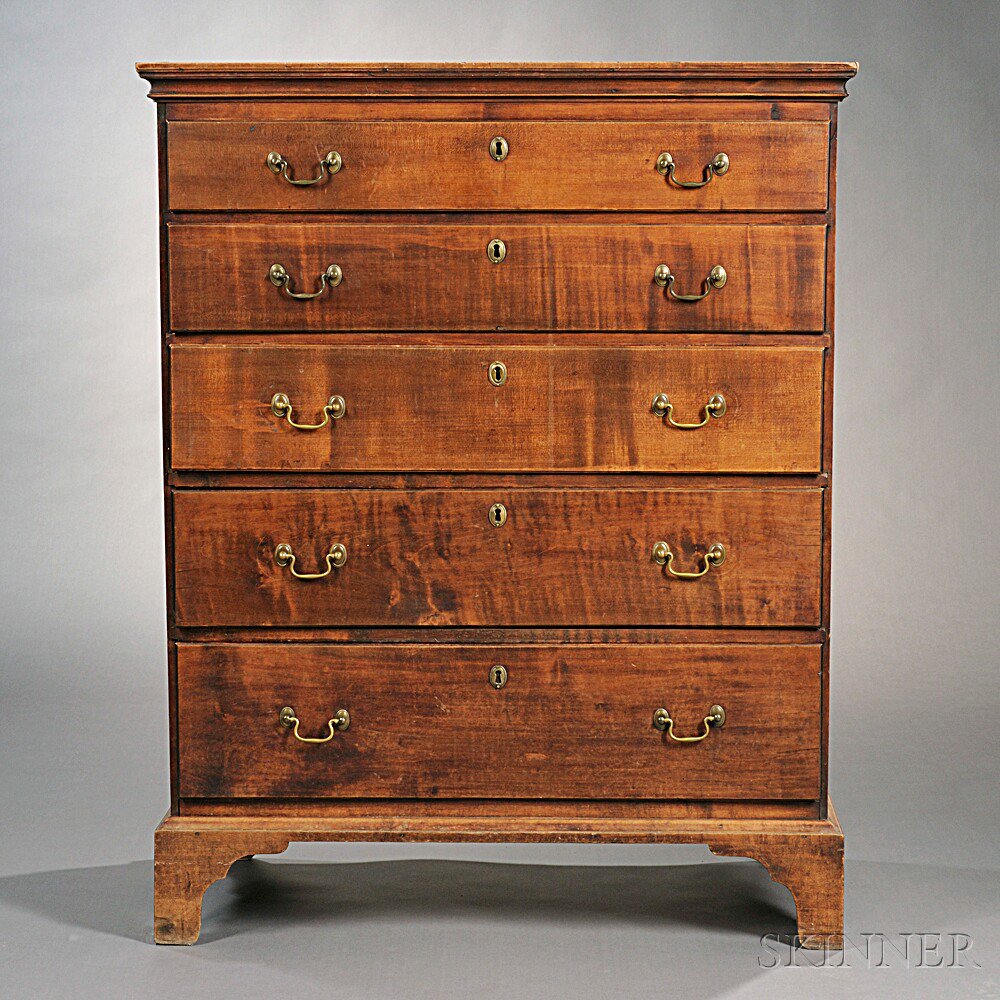 Appraisal: Cherry Chest of Five Drawers Rhode Island late th century