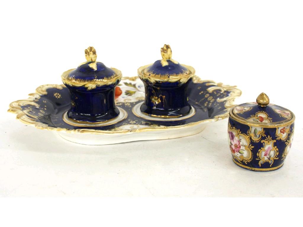 Appraisal: Mid th century Coalport inkstand with two circular ink bottles