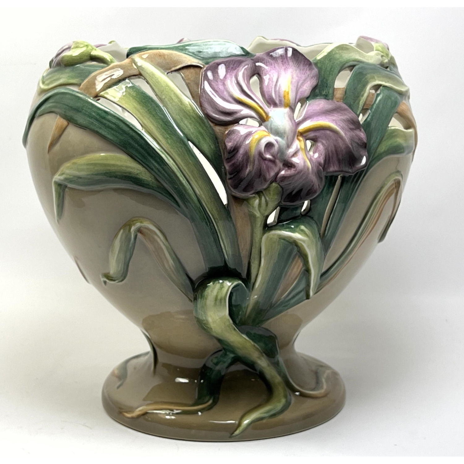 Appraisal: Large Sculptural Glazed Ceramic Jardiniere Planter Pierced and Relief IRIS