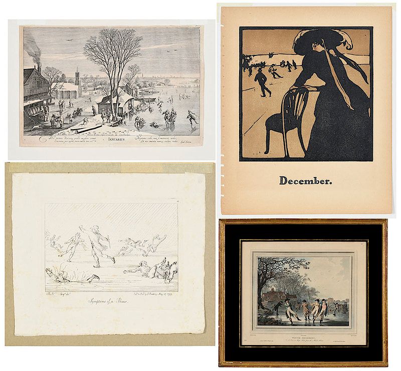 Appraisal: Four Rare Skating Related Prints British and Dutch th- th