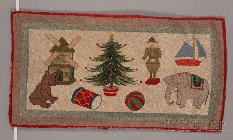 Appraisal: Christmas Theme Wool Yarn Hooked Rug America mid- th century