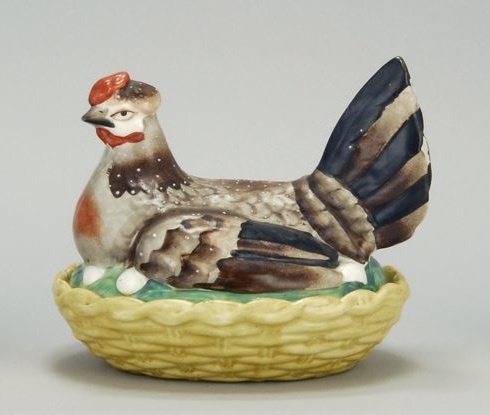 Appraisal: ENGLISH STAFFORDSHIRE HEN ON NEST Circa Gray brown black and