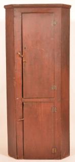 Appraisal: th Century Walnut Primitive Single Part Corner Cupboard Old red