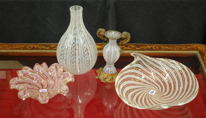 Appraisal: FOUR VENETIAN ART GLASS OBJECTS all of Mezza Filigrana pattern