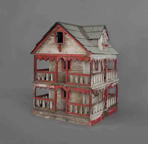 Appraisal: Painted pine martin house early th c with a shingled