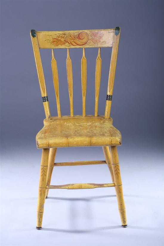 Appraisal: AMERICAN YELLOW-PAINTED ARROW-BACK FANCY CHAIR Early-to-mid th Century With arrow-back