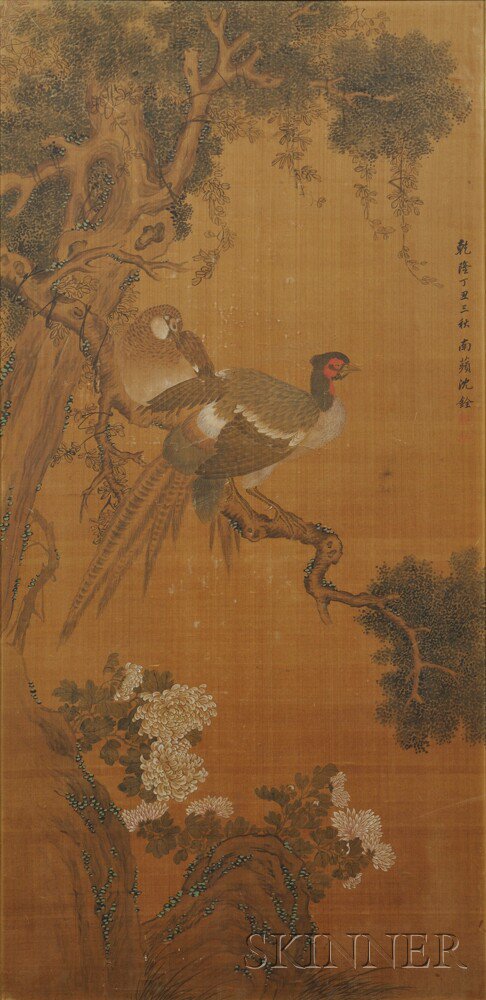 Appraisal: Painting Depicting Two Pheasants China dated to signed Shen Quan