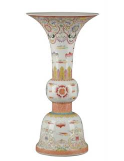 Appraisal: Chinese Famille Rose Gu Form Beaker Vase A Chinese famille