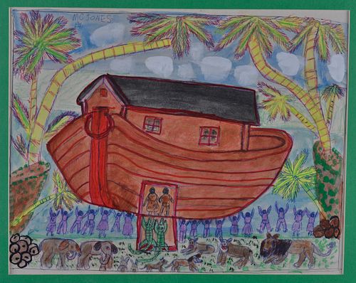 Appraisal: MC CENT JONES FOLK ART DRAWINGNoah's Ark drawing signed top