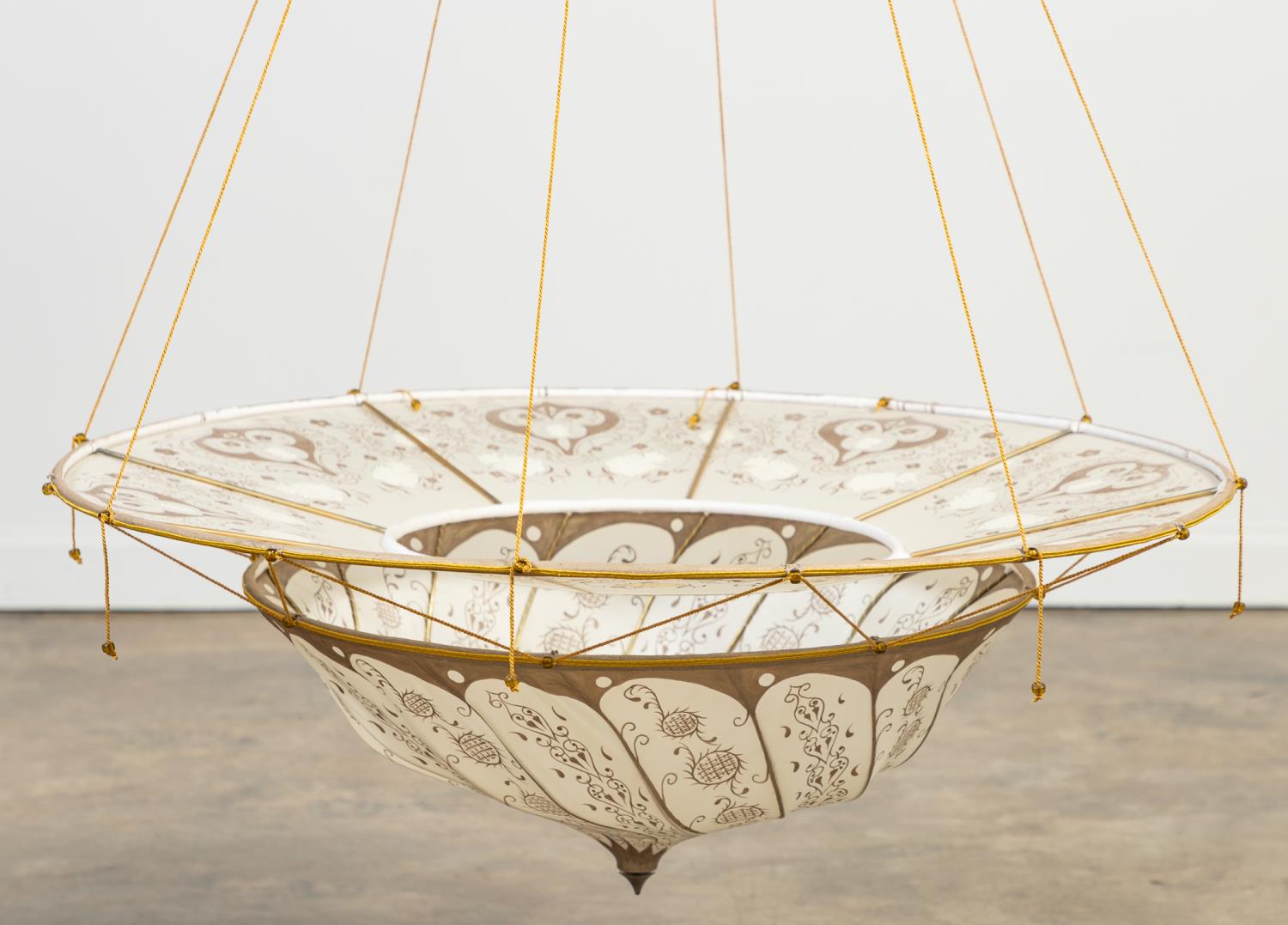 Appraisal: FORTUNY-STYLE SILK PENDANT CHANDELIER Manner of Fortuny silk two-tier pendant