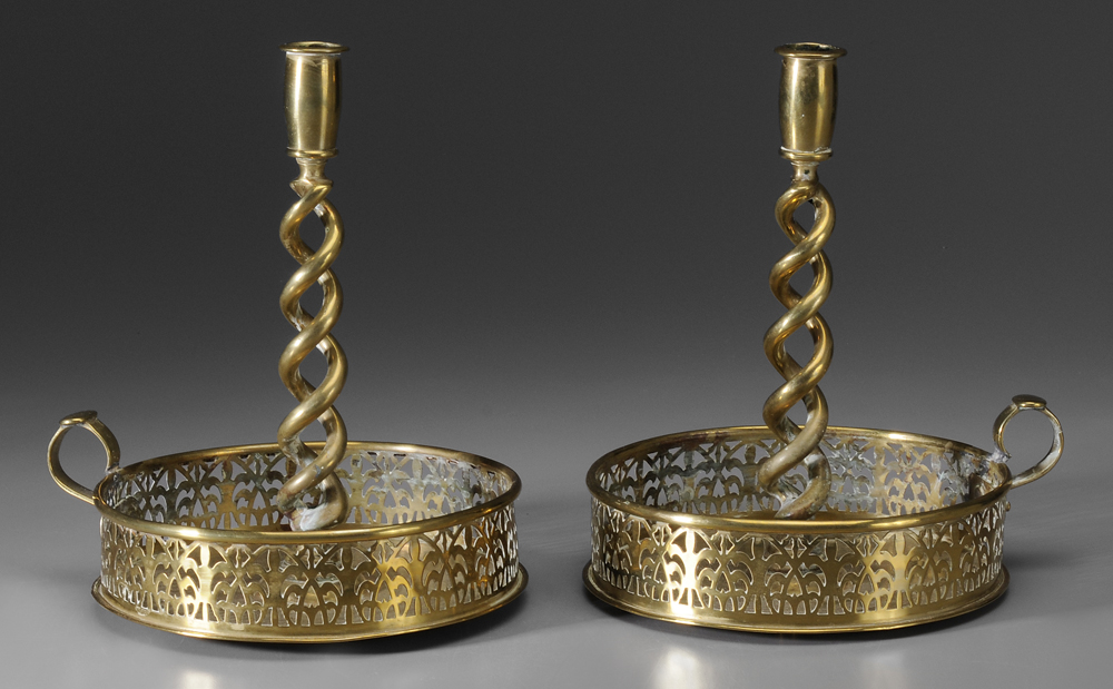 Appraisal: Pair Brass Chambersticks British th century - in barley twist