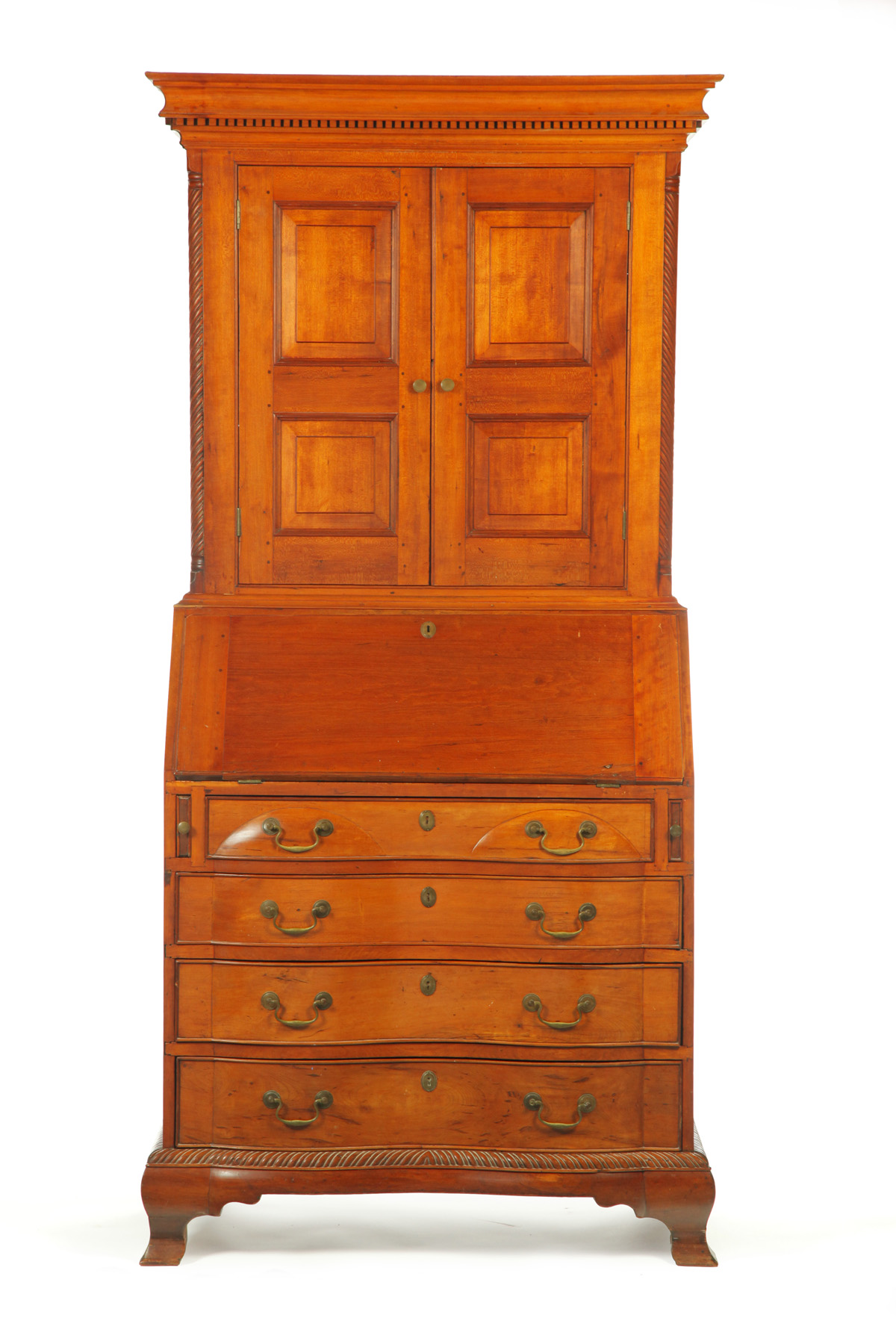 Appraisal: CHIPPENDALE BLOCKED REVERSE-SERPENTINE DESK-AND-BOOKCASE Hartford-Colchester area of Connecticut ca cherry