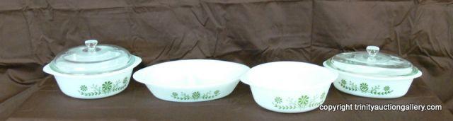 Appraisal: Glasbake Green Floral Bakeware Kitchen Set - includes J -