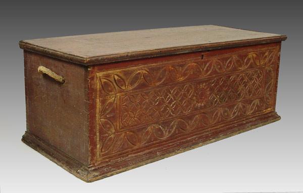 Appraisal: CARVED SEAMAN'S CHEST The front carved in a Dutch design