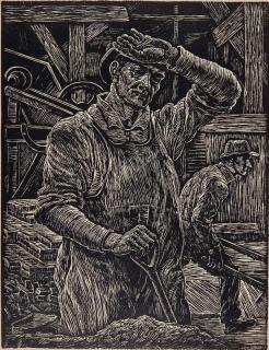 Appraisal: Albert Abramovitz linocut Albert Abramovitz American - - ''Toil''- linocut