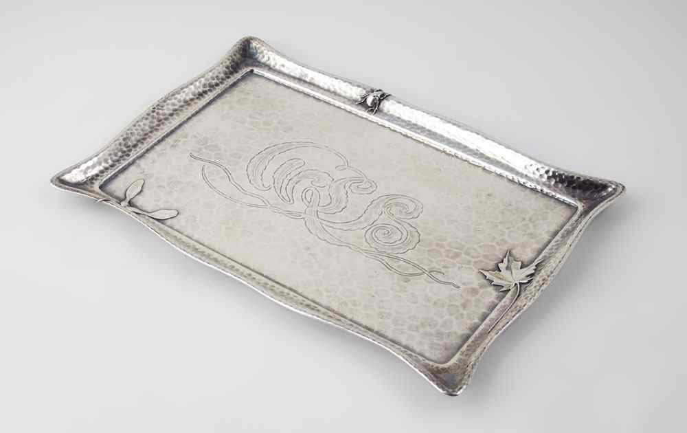 Appraisal: TIFFANY CO HAND HAMMERED STERLING TRAY WITH SCARAB Hand hammered