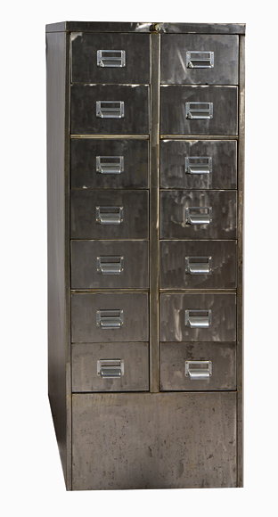 Appraisal: A RETRO POLISHED STEEL CABINET of fourteen drawers cm wide