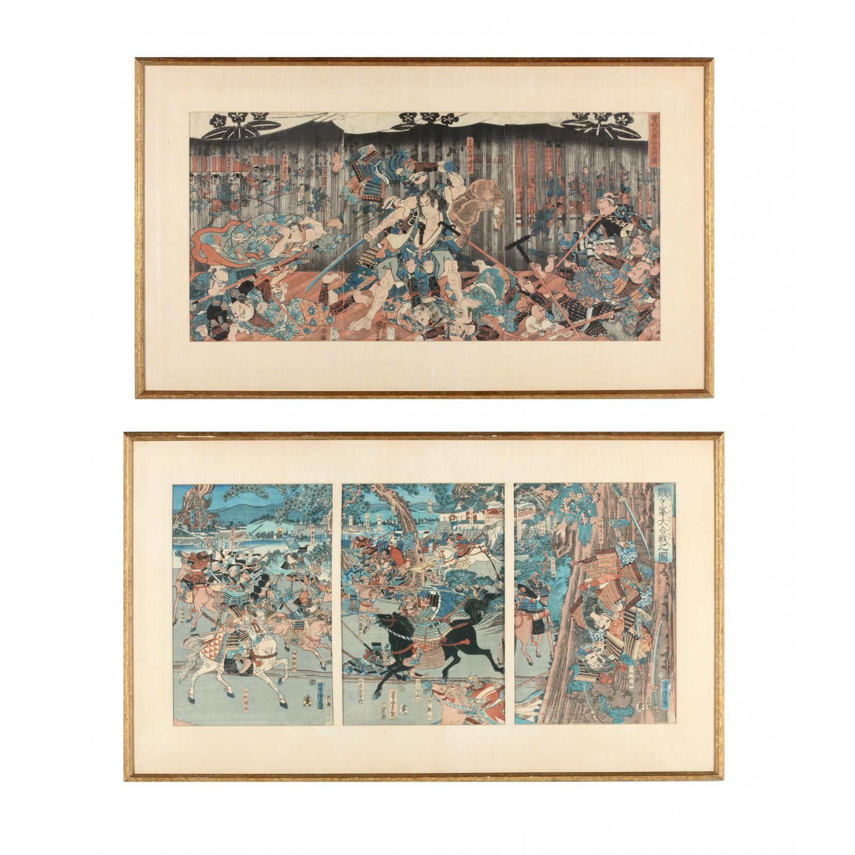 Appraisal: Japanese Triptychs by Utagawa Kuniyoshi and Utagawa Yoshitora Edo period