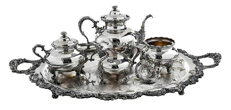 Appraisal: Four Piece Sterling Tea Service and Strainer American late th