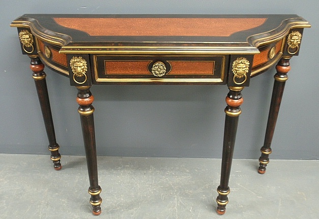 Appraisal: - Continental style one-drawer console table with lion head masks