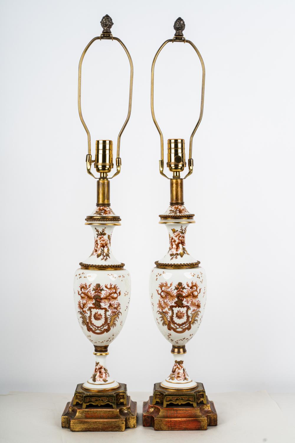 Appraisal: PAIR OF ENAMELED PORCELAIN VASESmounted and electrified as table lamps