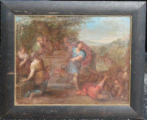 Appraisal: OLD MASTER OIL CANVAS MOSES DEFENDING JETHRO'S DAUGHTERS AT THE