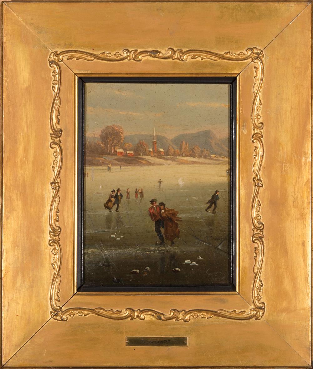 Appraisal: French School th c Ice Skaters on the Lake oil