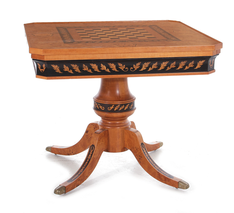 Appraisal: Regency style burl wood games table fitted with roulette wheel